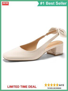 Womens Chunky Low Heel Bow Slingback Pumps Square Toe Dress Shoes
